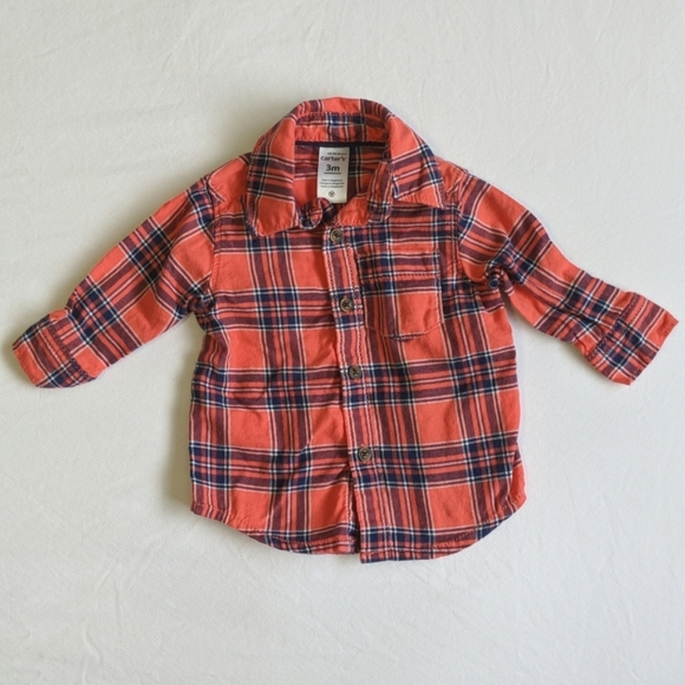 carter's plaid flannel button down shirt 3 months baby boy